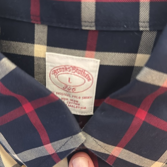 Mens Brooks Brother’s Button Down L Tan/Blue/Red - Picture 2 of 3